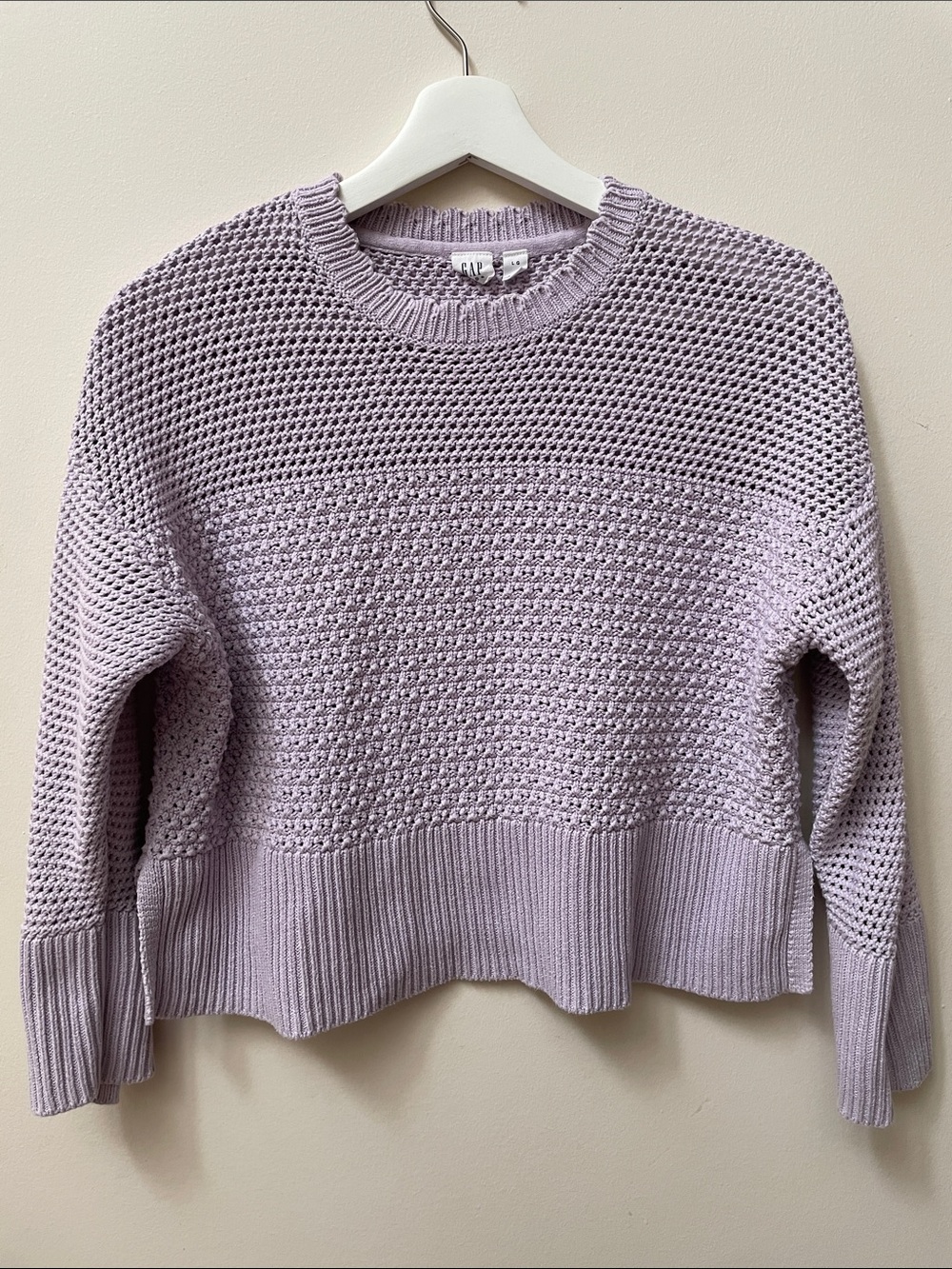 GAP Kids Pastel Lavender Crochet Crewneck Cotton Sweater